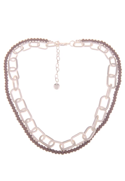 Leslii Layering Glieder-Kette Glasperlen Silber Grau