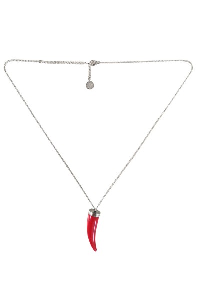 SALE Leslii Kurze Halskette Zahn in Silber Rot