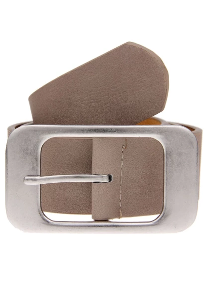 Leslii Damen-Gürtel Basic Statement-Schnalle breiter Gürtel Uni Breite 4cm Taupe Silber