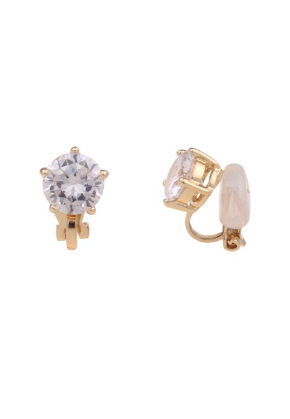 Leslii Damen-Ohrringe Ohr-Clip weiße Glas-Ohrringe Glitzer Modeschmuck-Ohrringe Gold Weiß