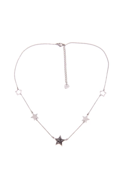 -50% SALE Leslii Damen-Kette Stern-Kette Strass Glitzer Collier silberne Edelstahl-Kette Silber Grau