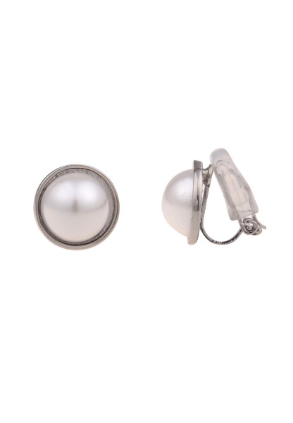Leslii Damen-Ohrringe Ohr-Clip weiße Perlen-Ohrringe Classic Modeschmuck-Ohrringe Silber Weiß