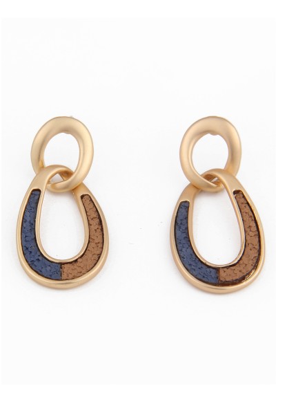Leslii Damen-Ohrringe mit ovalem Anhänger und Steinchen Modeschmuck-Ohrringe Braun Blau Gold
