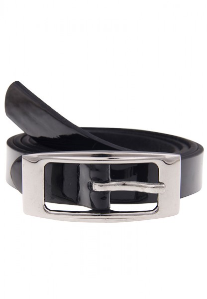 Leslii Damen-Gürtel Lack-Optik schmaler Gürtel schwarzer Gürtel Basic in Schwarz Silber
