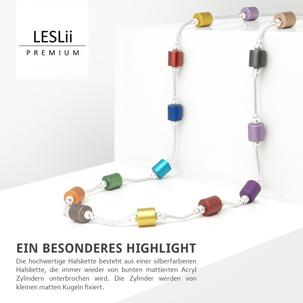 Leslii Damen-Kette Premium Lucy Zylinder bunte Modeschmuck-Kette Collier Silber Bunt