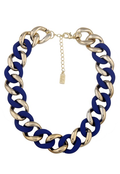 Leslii Statement Halskette Damen Glieder Kette in Blau Gold