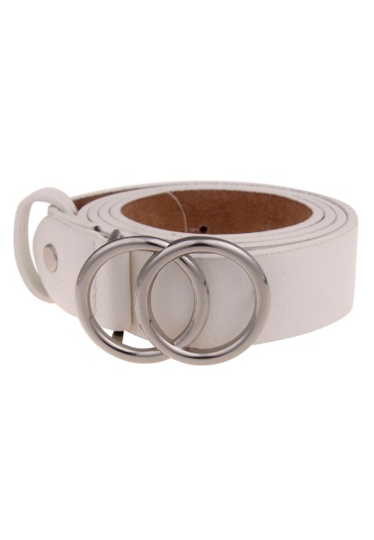 Leslii Damen-Gürtel Classic-Gürtel Doppel Ring weißer Gürtel Breite 3cm Steck-Schließe Weiß Silber