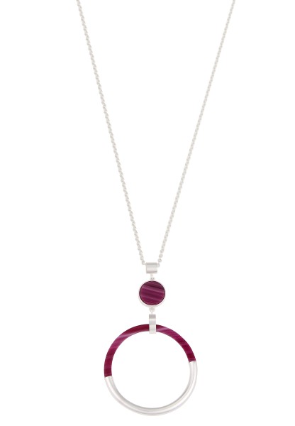 Leslii Damen-Kette Muster-Ring Ring-Anhänger lange Halskette Modeschmuck-Kette in Silber Pink