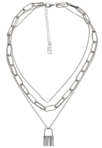 Halskette mit Schloss- und Herzanhänger