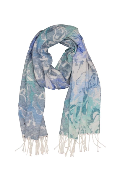 -50% SALE Leslii Schal Blumen-Muster Rosen gemusterter Fransen-Schal Muster-Schal in Blau Mint