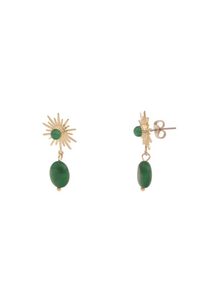 Leslii Damen-Ohrringe Ohrhänger Statement Stein-Ohrringe grüne Modeschmuck-Ohrringe Gold Grün