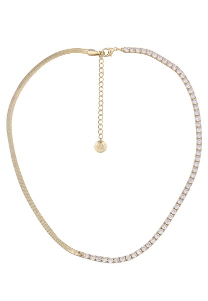 Leslii Kurze Halskette Sparkles goldene Collier-Kette Glas-Steine in Weiß Gold