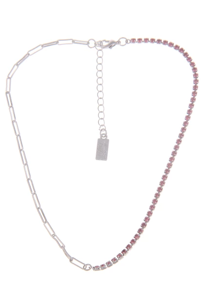 Leslii Kurze Halskette Strass Halb und Halb silberne Kette Glitzer Silber Rosa