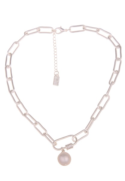 Leslii Damen-Kette Perlen-Anhänger Süßwasser-Zuchtperle Glieder-Kette Modeschmuck Silber Weiß