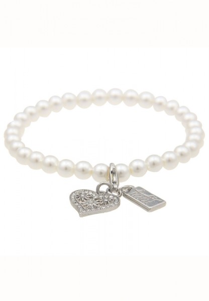 Leslii Damen-Armband Strass Herz-Armband weißes Perlen-Armband Oktoberfest Wiesn Dirndl Weiß