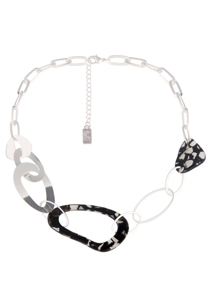 -50% SALE Leslii kurze Halskette mit ovalen Anhängern gemustert in Silber Schwarz