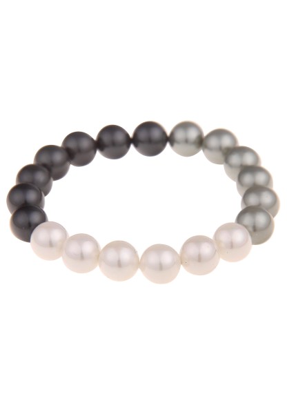 Leslii Damen-Armband Frida Perlen-Armband Tricolor Muschelkern-Perlen dehnbar weiß grau schwarz