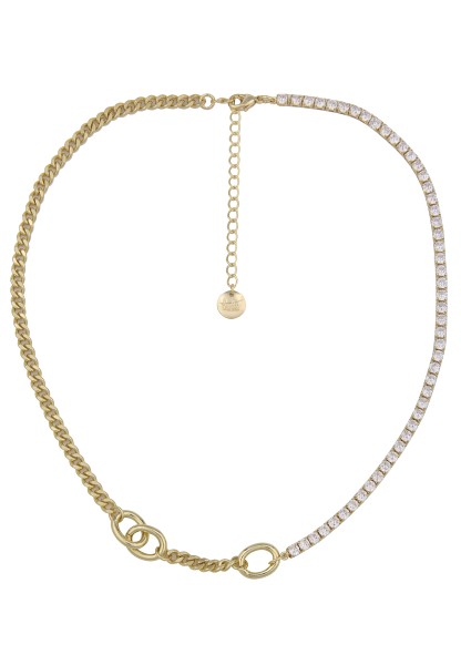 Leslii Kurze Halskette weiße Strass-Steine Glitzer-Kette goldenes Collier Gold Weiß
