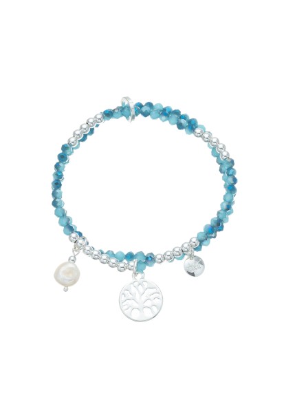 Leslii Damen-Armband Set Lebensbaum Glasperlen Blau Silber