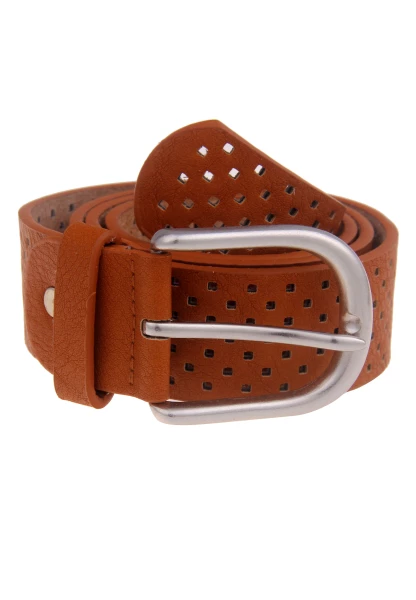 Leslii Damen-Gürtel Square breiter Gürtel Breite 4cm brauner Muster-Gürtel in Cognac Braun