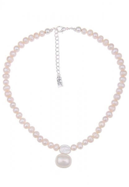 Leslii Damen-Kette Annabelle weiße Perlen-Kette kurze Kette echte Süßwasser-Zuchtperlen Weiß