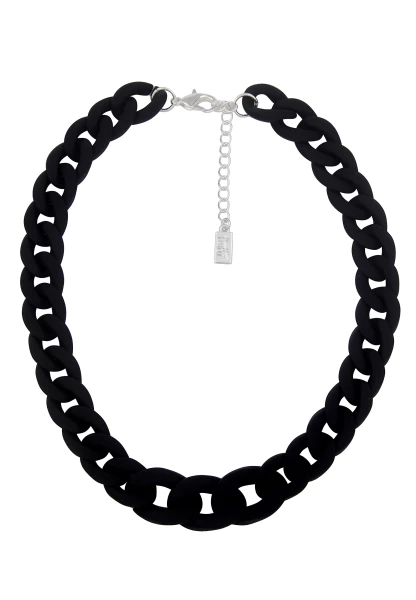 Leslii Statement Halskette Damen Glieder Kette in Schwarz Matt