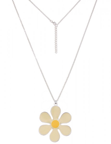 SALE! Leslii Damen-Kette Colour Flower Blumen-Kette Blüte Modeschmuck-Kette Silber Gelb