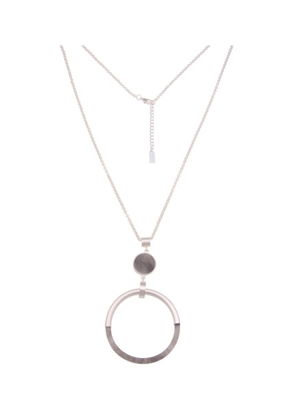 Leslii Damen-Kette Muster-Ring Ring-Anhänger lange Halskette Modeschmuck-Kette in Silber Grau