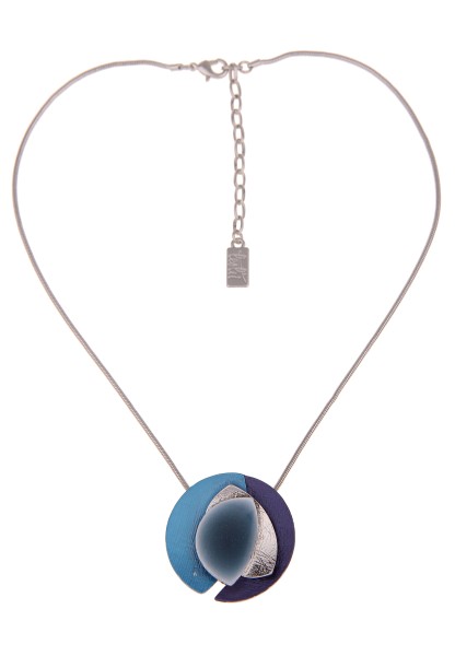 Leslii Damen-Kette Collier runder Anhänger blaue Modeschmuck-Kette kurze Halskette Silber Blau