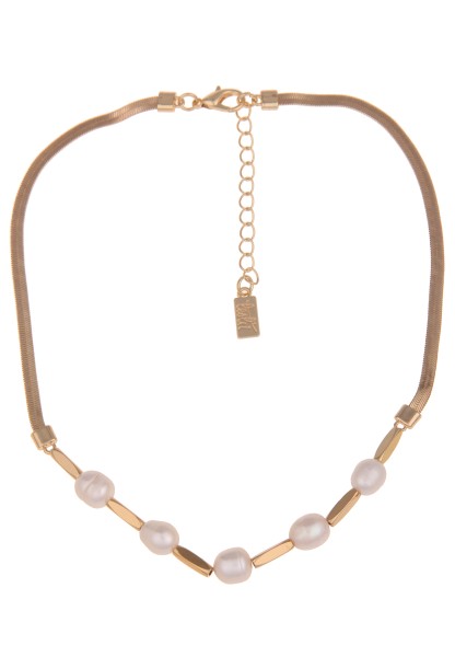 Leslii Damen-Kette Perlen-Anhänger Süßwasser-Zuchtperle glänzende-Kette Modeschmuck Gold Weiß