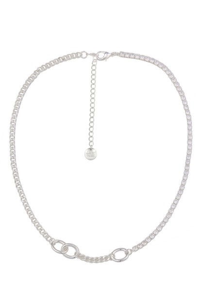 Leslii Kurze Halskette weiße Strass-Steine Glitzer Collier-Kette Silber Weiß