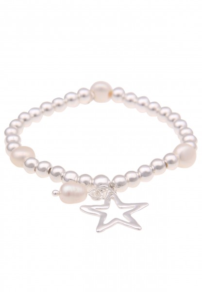 Leslii Damen-Armband Stern-Armband Perlen-Armband Stern Modeschmuck-Armband Silber Weiß