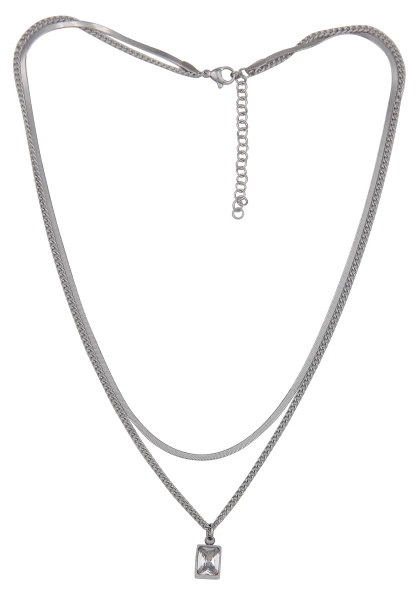 Leslii Kurze Halskette Glitzer-Stein Layering silberne Kette Glitzer Silber