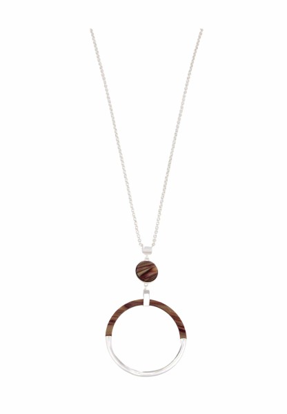 Leslii Damen-Kette Muster-Ring Ring-Anhänger lange Halskette Modeschmuck-Kette in Silber Braun