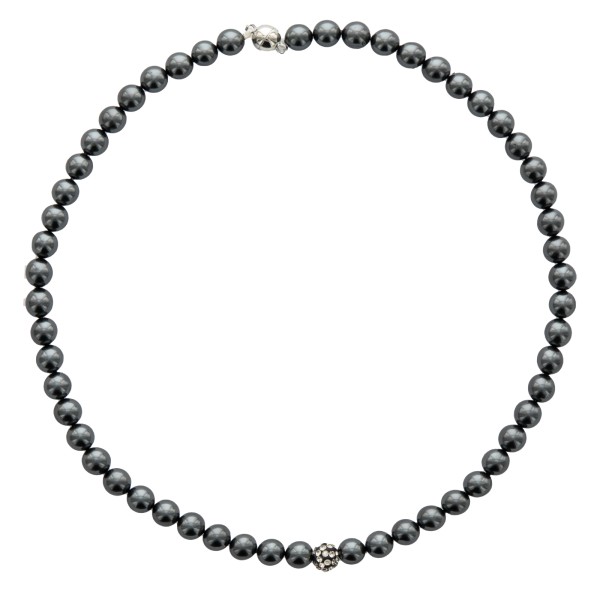 Leslii Damen-Kette graue Perlen-Kette weiße Strass-Kugel Kurze Halskette Perlen-Collier in Grau
