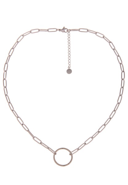 Leslii Damen-Kette Premium Collier Ring-Anhänger kurze Edelstahl-Kette Glieder-Kette Silber
