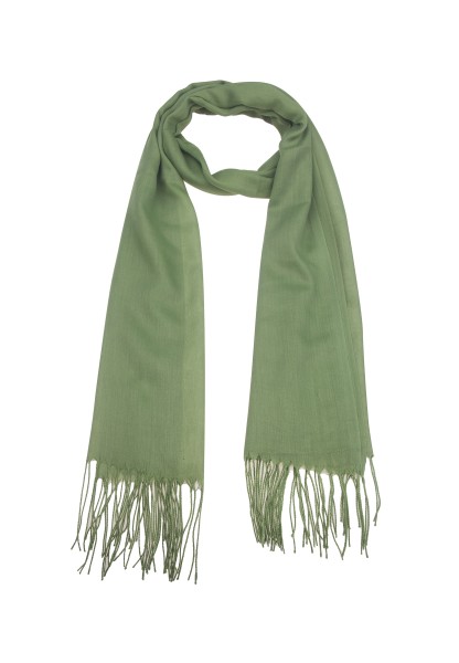 Leslii Damen-Schal Basic Uni-Schal grüner Fransen-Schal einfarbig in Khaki Grün