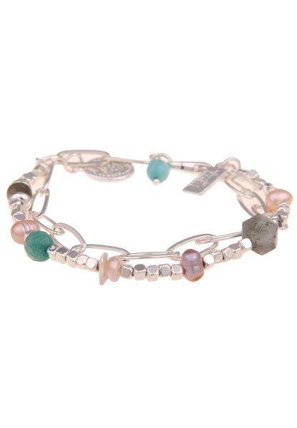 Leslii Damen-Armband Natursteine echte Perlen Glieder-Armband Modeschmuck Silber Bunt