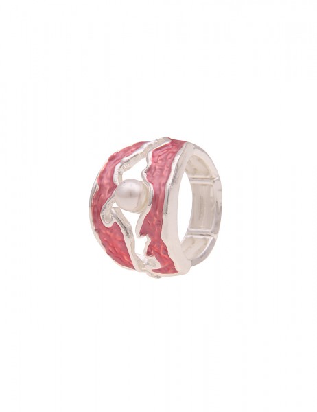 Leslii Damen-Ring Perlen-Ring Matt Statement-Ring Modeschmuck-Ring großer Ring Silber Rot
