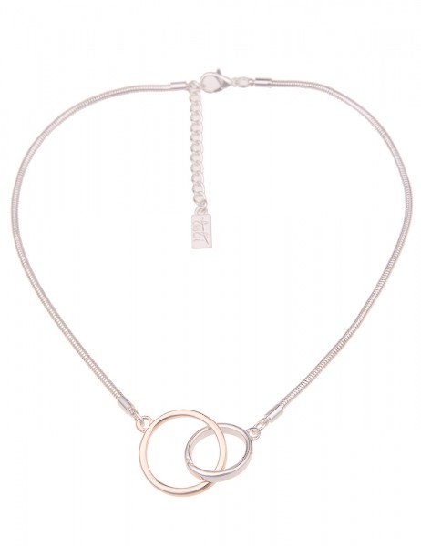 Leslii Kurze Halskette Bicolor Ringe in Silber Rosé